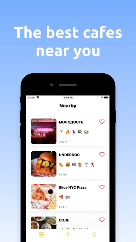 Foody Guide screenshot — list of cafes