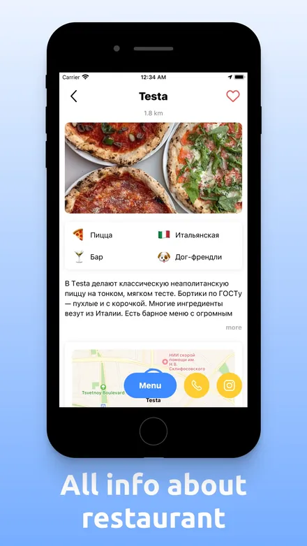 Foody Guide screenshot — map of nearby places